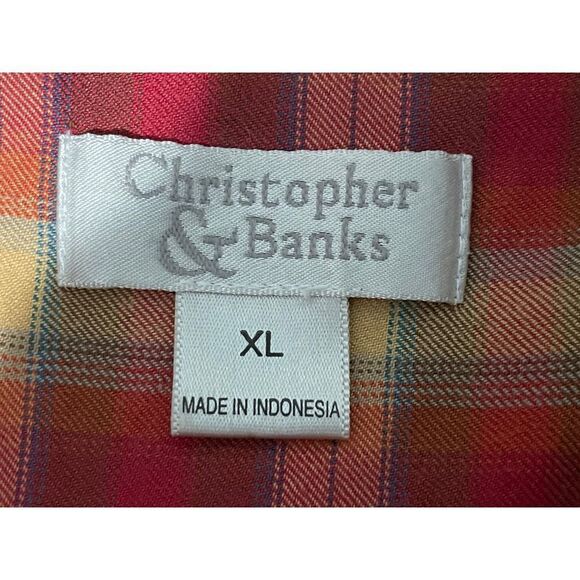 Christopher & BANKS BUTTON DOWN SHIRT‎ TOP PLAID MULTI-COLOR - Picture 4 of 7